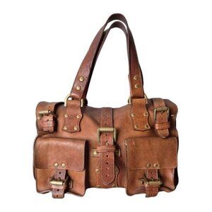 Mulberry Roxanne Leather Stud Embellished Handle Brown Handbag Satchel Purse